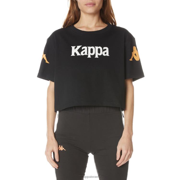 Kappa נשים חולצת טריקו חלבית אותנטית שחור כזפת ZHHRF382